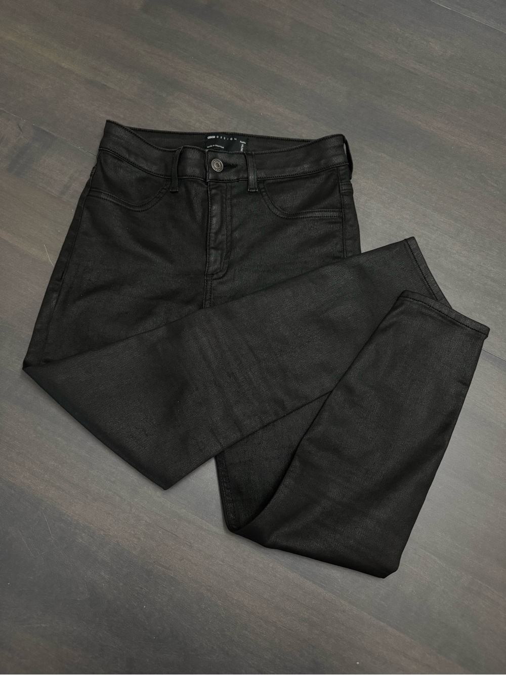 Asos Design Black Faux Leather Pants Jeans Skinny size 28 / 26 Petite Shiny